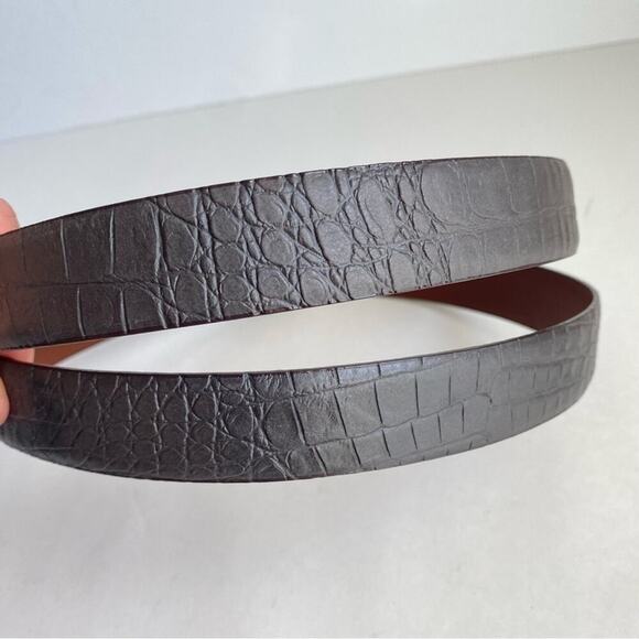 Gray Leather Mens Dress Belt Moc Croc Reptile Print Crocodile Embossed Size 52 - Picture 4 of 8